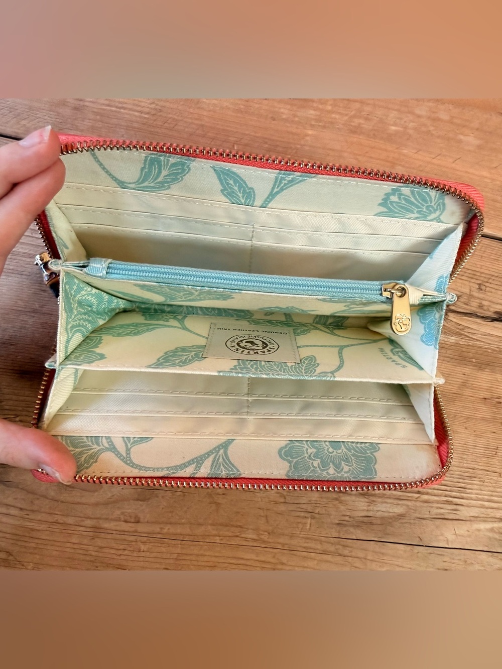 Spartina 449 Coral Woven Bamboo Handle Tote & Matching Wallet Set EUC - Picture 4 of 16